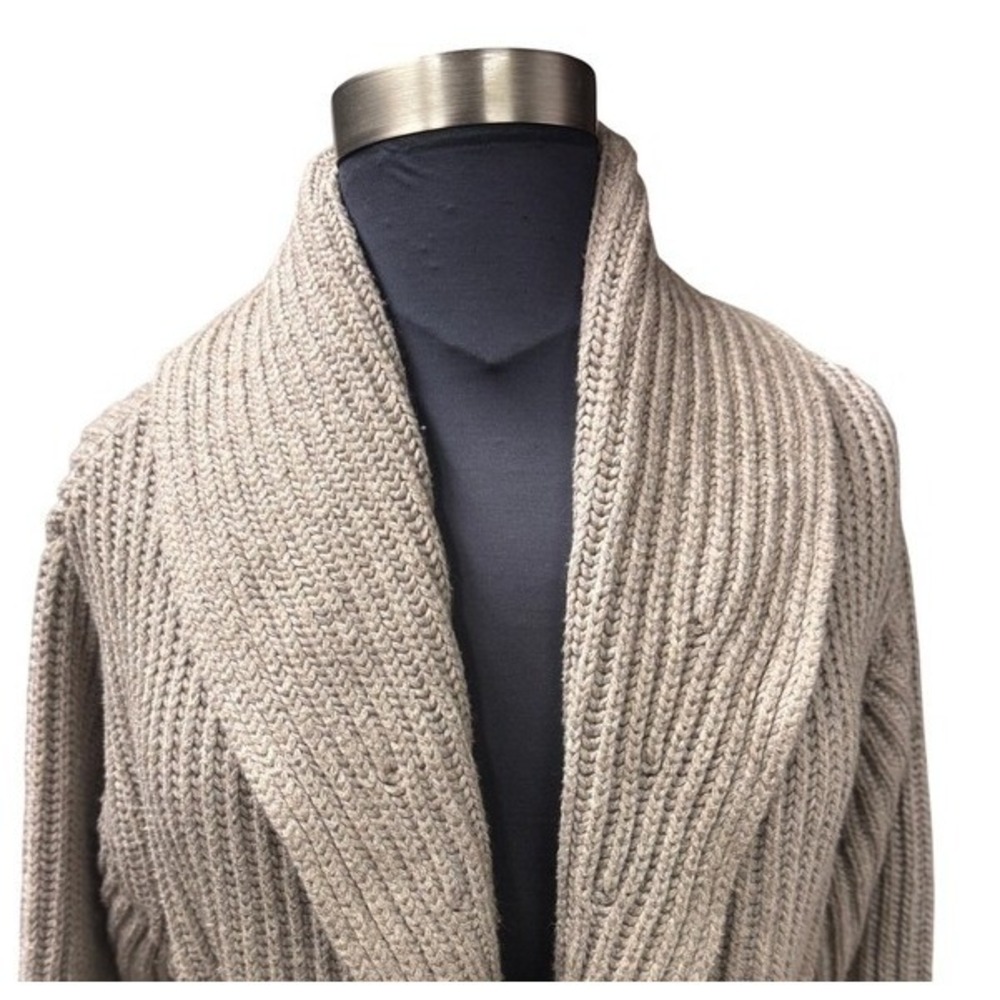 MM LaFleur New York Shawl Collar Ribbed Knit‎ Belted Cardigan Sweater M/L Taupe - Picture 6 of 10